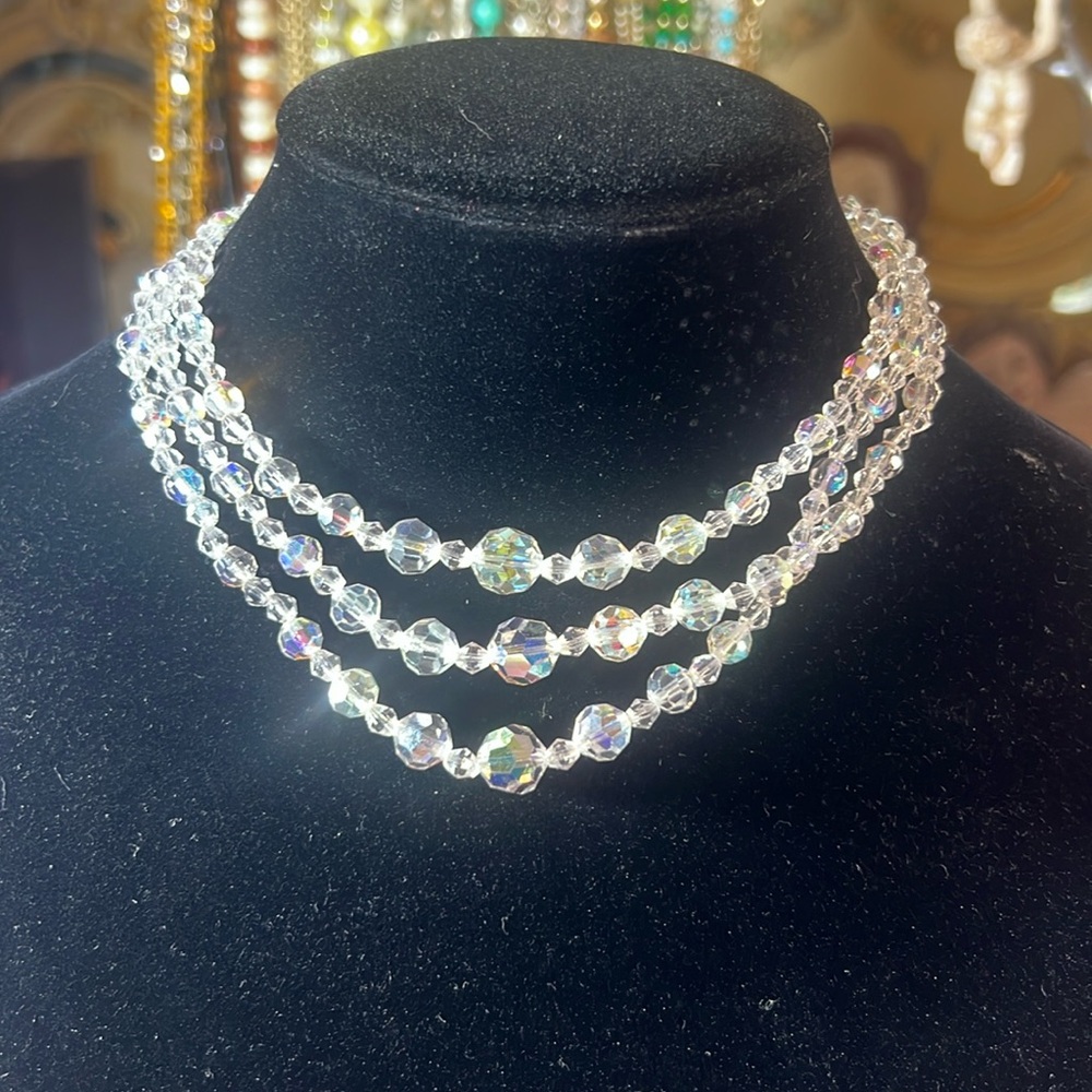 3 Strand Glass AB Necklace